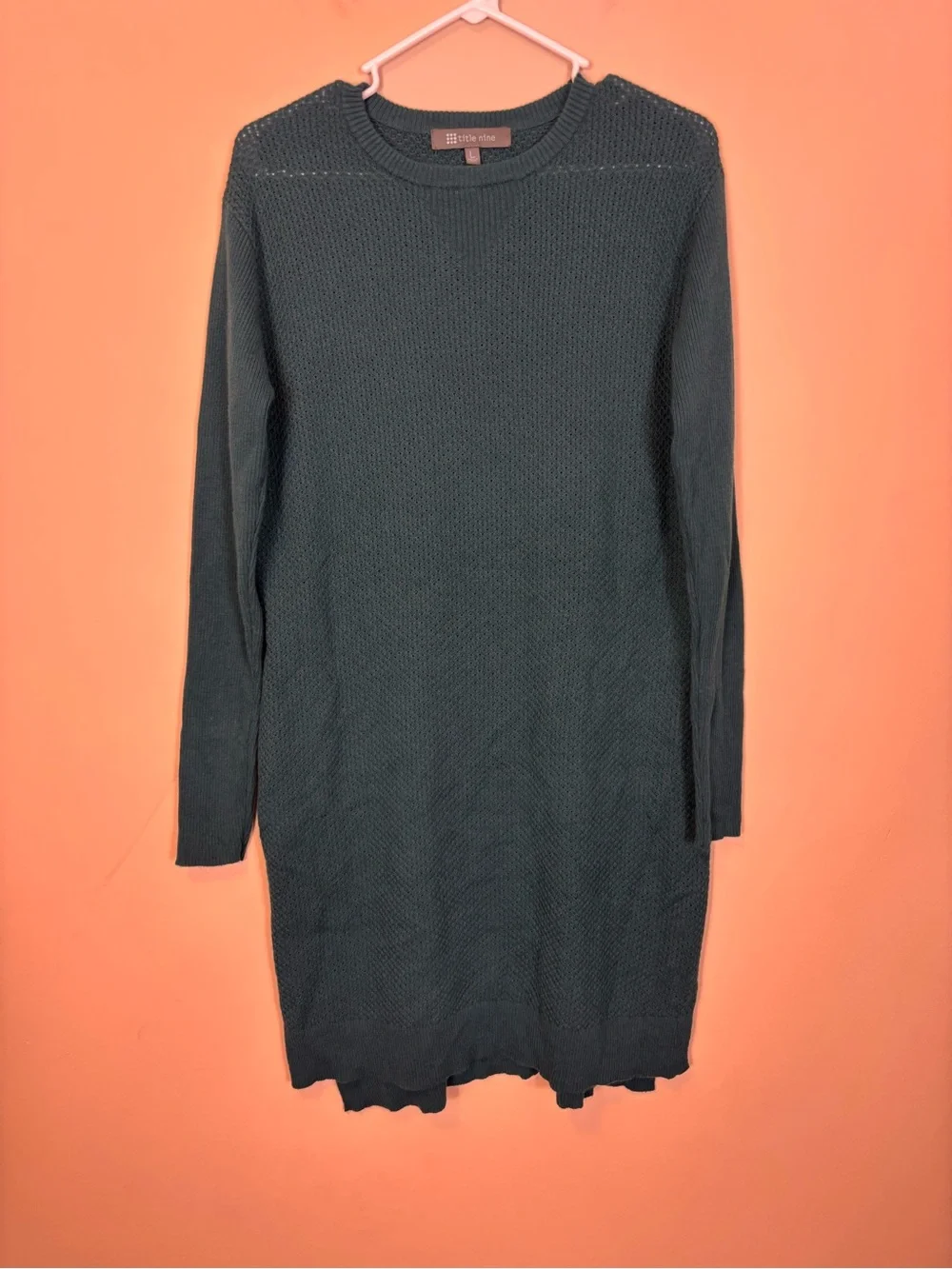 Title Nine Women's Dark Teal Long-Sleeve Knit Merino Wool Sweater Dress Large